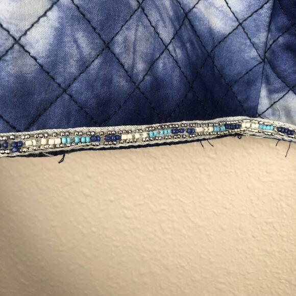 Mango MNG Blue & White Tie Dye Quilted Beaded Long Sleeve Jacket Large - Picture 12 of 16